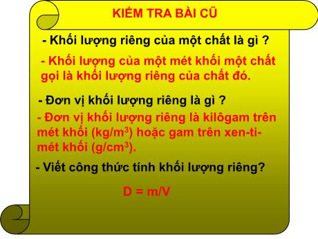 Bài giảng môn KHTN Lớp 8 - Bài 14: Thực hành xác định khối lượng riêng