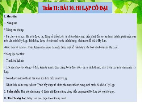 Bài giảng môn Lịch sử Lớp 6 - Tuần 11, Bài 10: Hi Lạp cổ đại
