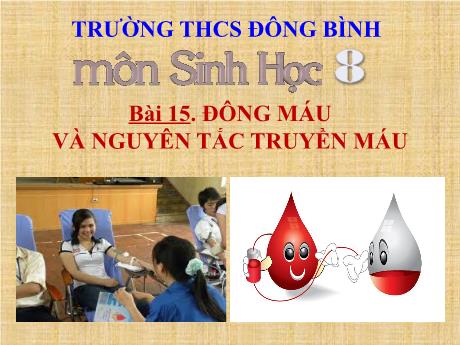 Bài giảng môn Sinh học Lớp 8 - Bài 15: Đông máu và nguyên tắc truyền máu - Trường THCS Đông Bình