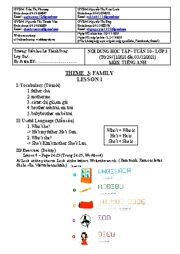 Bài giảng môn Tiếng Anh Lớp 3 - Tuần 10 - Năm học: 2021-2022 - Trường Tiểu học Lê Thánh Tông