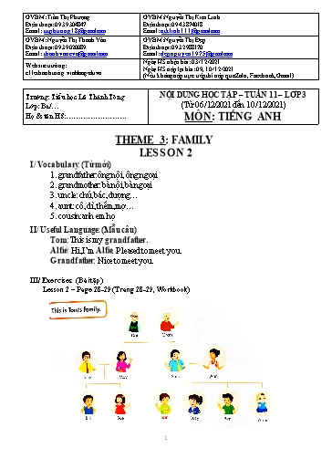 Bài giảng môn Tiếng Anh Lớp 3 - Tuần 11 - Năm học: 2021-2022 - Trường Tiểu học Lê Thánh Tông