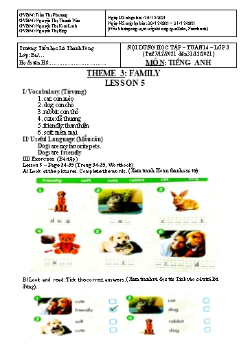 Bài giảng môn Tiếng Anh Lớp 3 - Tuần 14 - Năm học: 2021-2022 - Trường Tiểu học Lê Thánh Tông