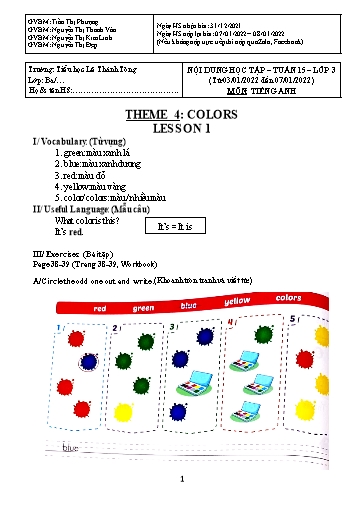 Bài giảng môn Tiếng Anh Lớp 3 - Tuần 15 - Năm học: 2021-2022 - Trường Tiểu học Lê Thánh Tông