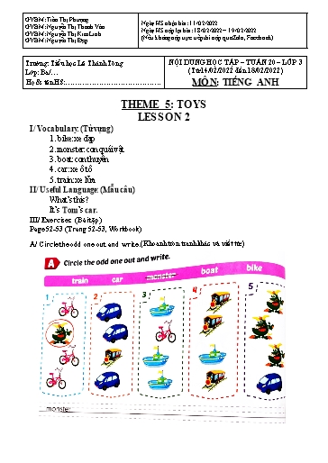 Bài giảng môn Tiếng Anh Lớp 3 - Tuần 20 - Năm học: 2021-2022 - Trường Tiểu học Lê Thánh Tông