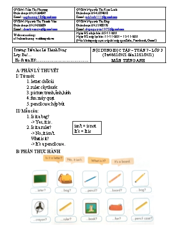 Bài giảng môn Tiếng Anh Lớp 3 - Tuần 7 - Năm học: 2021-2022 - Trường Tiểu học Lê Thánh Tông