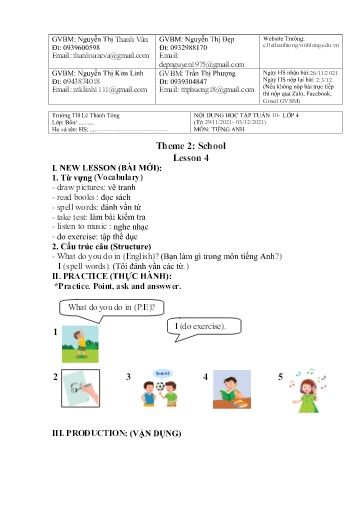 Bài giảng môn Tiếng Anh Lớp 4 - Tuần 10 - Năm học: 2021-2022 - Trường Tiểu học Lê Thánh Tông