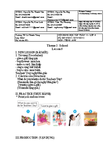 Bài giảng môn Tiếng Anh Lớp 4 - Tuần 11 - Năm học: 2021-2022 - Trường Tiểu học Lê Thánh Tông