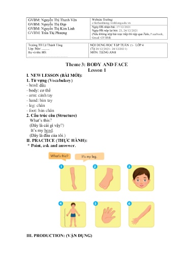 Bài giảng môn Tiếng Anh Lớp 4 - Tuần 13 - Năm học: 2021-2022 - Trường Tiểu học Lê Thánh Tông
