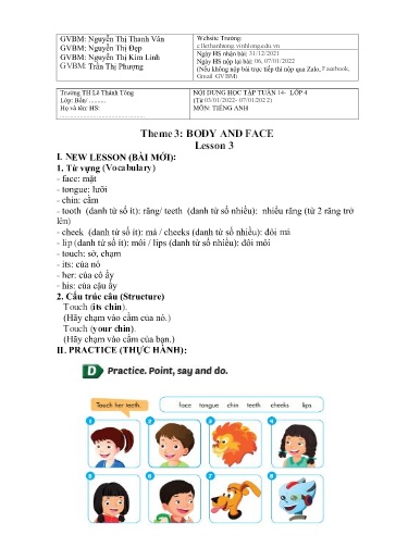 Bài giảng môn Tiếng Anh Lớp 4 - Tuần 14 (Lesson 3) - Năm học: 2021-2022 - Trường Tiểu học Lê Thánh Tông