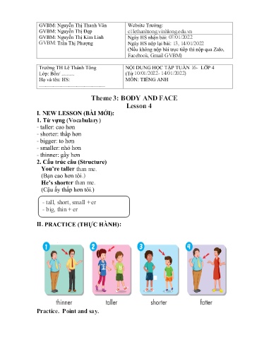 Bài giảng môn Tiếng Anh Lớp 4 - Tuần 16 (Lesson 4) - Năm học: 2021-2022 - Trường Tiểu học Lê Thánh Tông