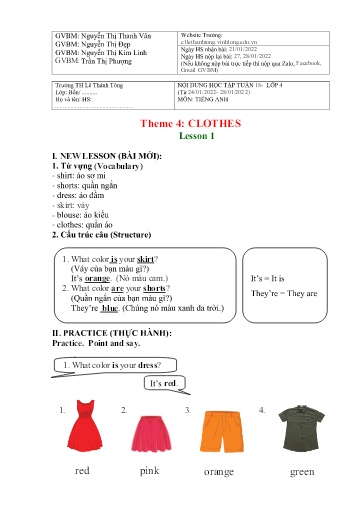 Bài giảng môn Tiếng Anh Lớp 4 - Tuần 18 (Lesson 1) - Năm học: 2021-2022 - Trường Tiểu học Lê Thánh Tông