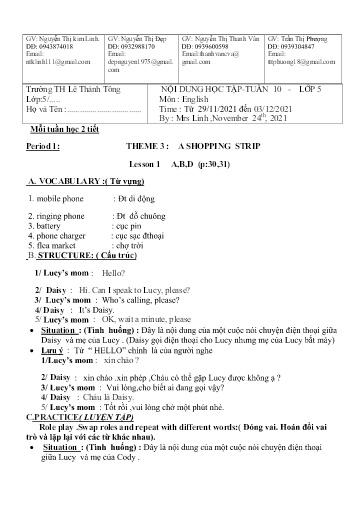 Bài giảng môn Tiếng Anh Lớp 5 - Tuần 10 - Năm học: 2021-2022 - Trường Tiểu học Lê Thánh Tông