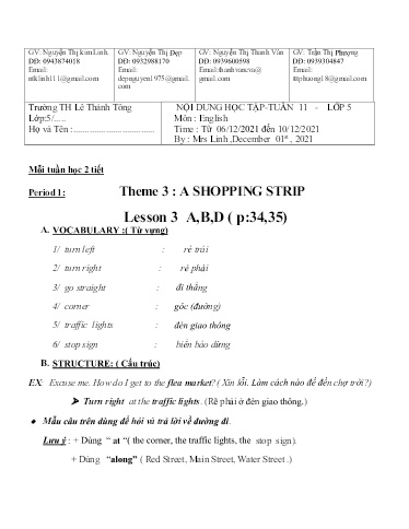 Bài giảng môn Tiếng Anh Lớp 5 - Tuần 11 - Năm học: 2021-2022 - Trường Tiểu học Lê Thánh Tông