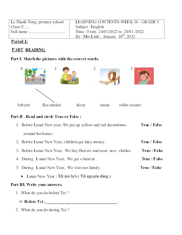 Bài giảng môn Tiếng Anh Lớp 5 - Tuần 18 - Năm học: 2021-2022 - Trường Tiểu học Lê Thánh Tông