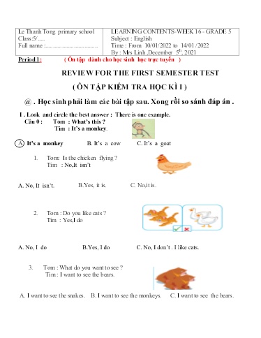 Bài giảng môn Tiếng Anh Lớp 5 - Tuần 19 - Năm học: 2021-2022 - Trường Tiểu học Lê Thánh Tông