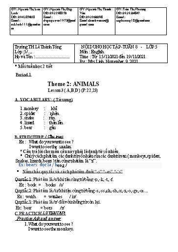 Bài giảng môn Tiếng Anh Lớp 5 - Tuần 8 - Năm học: 2021-2022 - Trường Tiểu học Lê Thánh Tông