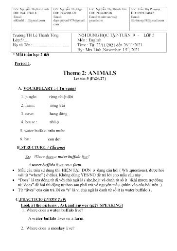 Bài giảng môn Tiếng Anh Lớp 5 - Tuần 9 - Năm học: 2021-2022 - Trường Tiểu học Lê Thánh Tông