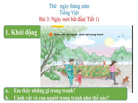 Bài giảng môn Tiếng Việt Lớp 1 - Bài 3: Ngày mới bắt đầu (3 tiết)