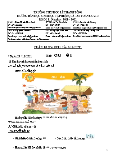 Bài giảng môn Tiếng Việt Lớp 1 - Tuần 10 - Năm học: 2021-2022 - Trường Tiểu học Lê Thánh Tông