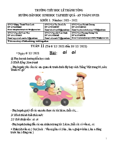 Bài giảng môn Tiếng Việt Lớp 1 - Tuần 11 - Năm học: 2021-2022 - Trường Tiểu học Lê Thánh Tông