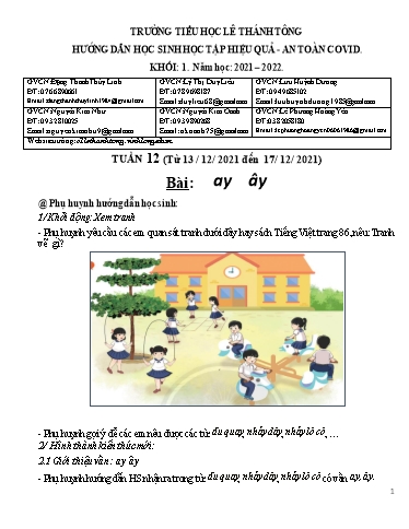 Bài giảng môn Tiếng Việt Lớp 1 - Tuần 12 - Năm học: 2021-2022 - Trường Tiểu học Lê Thánh Tông