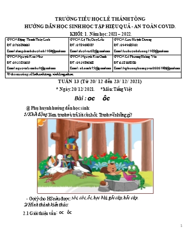 Bài giảng môn Tiếng Việt Lớp 1 - Tuần 13 - Năm học: 2021-2022 - Trường Tiểu học Lê Thánh Tông