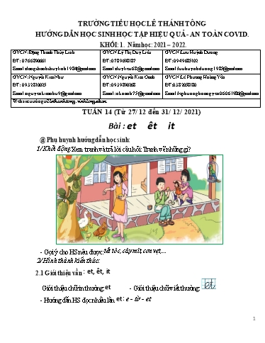 Bài giảng môn Tiếng Việt Lớp 1 - Tuần 14 - Năm học: 2021-2022 - Trường Tiểu học Lê Thánh Tông