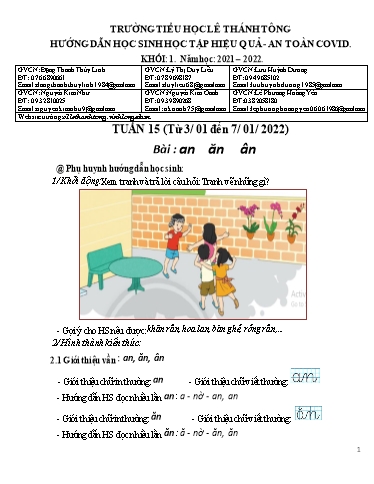 Bài giảng môn Tiếng Việt Lớp 1 - Tuần 15 - Năm học: 2021-2022 - Trường Tiểu học Lê Thánh Tông