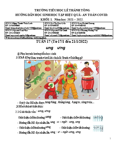 Bài giảng môn Tiếng Việt Lớp 1 - Tuần 17 - Năm học: 2021-2022 - Trường Tiểu học Lê Thánh Tông