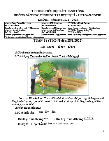 Bài giảng môn Tiếng Việt Lớp 1 - Tuần 18 - Năm học: 2021-2022 - Trường Tiểu học Lê Thánh Tông