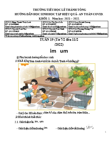 Bài giảng môn Tiếng Việt Lớp 1 - Tuần 19 - Năm học: 2021-2022 - Trường Tiểu học Lê Thánh Tông