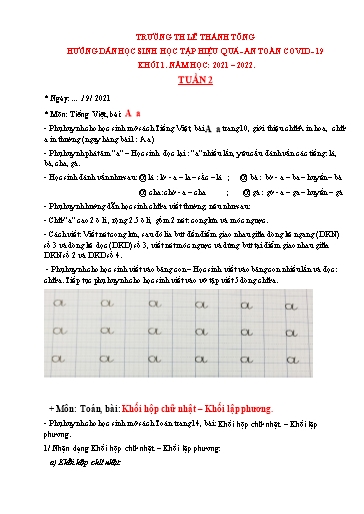 Bài giảng môn Tiếng Việt Lớp 1 - Tuần 2 - Năm học: 2021-2022 - Trường Tiểu học Lê Thánh Tông