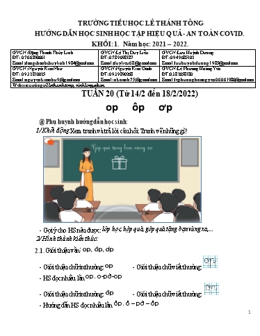 Bài giảng môn Tiếng Việt Lớp 1 - Tuần 20 - Năm học: 2021-2022 - Trường Tiểu học Lê Thánh Tông