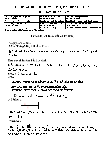Bài giảng môn Tiếng Việt Lớp 1 - Tuần 4 - Năm học: 2021-2022 - Trường Tiểu học Lê Thánh Tông