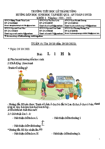 Bài giảng môn Tiếng Việt Lớp 1 - Tuần 5 - Năm học: 2021-2022 - Trường Tiểu học Lê Thánh Tông