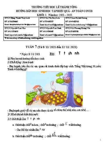 Bài giảng môn Tiếng Việt Lớp 1 - Tuần 7 - Năm học: 2021-2022 - Trường Tiểu học Lê Thánh Tông