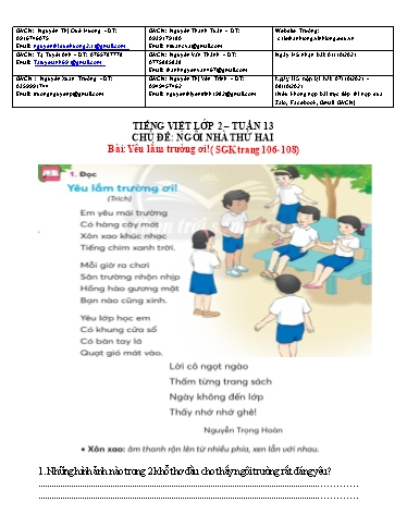 Bài giảng môn Tiếng Việt Lớp 2 - Tuần 13 - Năm học: 2021-2022 - Trường Tiểu học Lê Thánh Tông