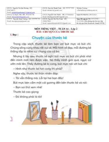 Bài giảng môn Tiếng Việt Lớp 2 - Tuần 14 - Năm học: 2021-2022 - Trường Tiểu học Lê Thánh Tông