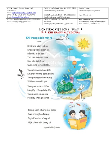 Bài giảng môn Tiếng Việt Lớp 2 - Tuần 15 - Năm học: 2021-2022 - Trường Tiểu học Lê Thánh Tông