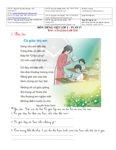 Bài giảng môn Tiếng Việt Lớp 2 - Tuần 17 - Năm học: 2021-2022 - Trường Tiểu học Lê Thánh Tông