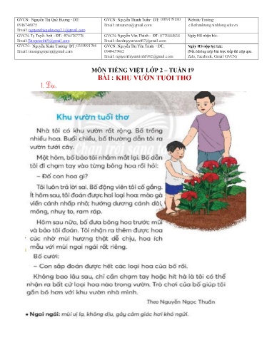 Bài giảng môn Tiếng Việt Lớp 2 - Tuần 19 - Năm học: 2021-2022 - Trường Tiểu học Lê Thánh Tông