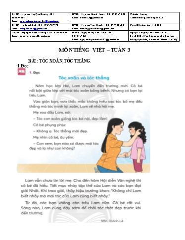 Bài giảng môn Tiếng Việt Lớp 2 - Tuần 3 - Năm học: 2021-2022 - Trường Tiểu học Lê Thánh Tông