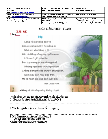 Bài giảng môn Tiếng Việt Lớp 2 - Tuần 6 - Năm học: 2021-2022 - Trường Tiểu học Lê Thánh Tông