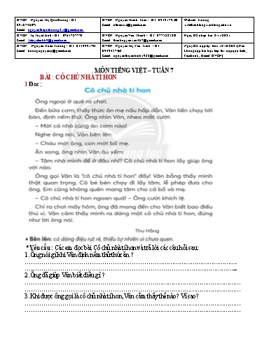 Bài giảng môn Tiếng Việt Lớp 2 - Tuần 7 - Năm học: 2021-2022 - Trường Tiểu học Lê Thánh Tông