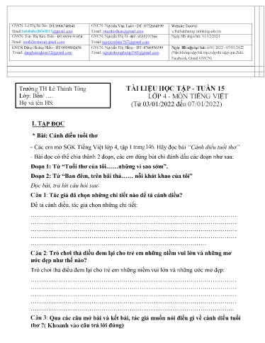 Bài giảng môn Tiếng Việt Lớp 4 - Tuần 15 - Năm học: 2021-2022 - Trường Tiểu học Lê Thánh Tông