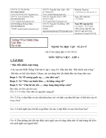 Bài giảng môn Tiếng Việt Lớp 4 - Tuần 17 - Năm học: 2021-2022 - Trường Tiểu học Lê Thánh Tông