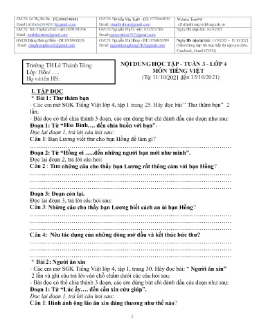 Bài giảng môn Tiếng Việt Lớp 4 - Tuần 3 - Năm học: 2021-2022 - Trường Tiểu học Lê Thánh Tông