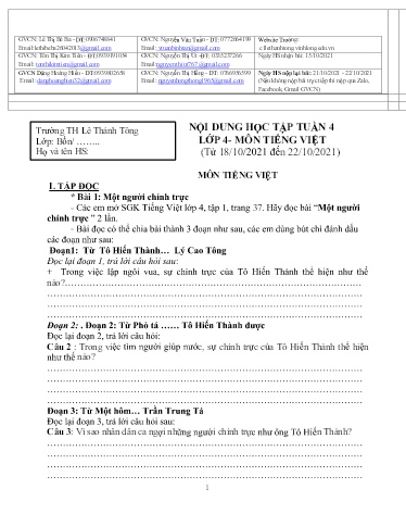 Bài giảng môn Tiếng Việt Lớp 4 - Tuần 4 - Năm học: 2021-2022 - Trường Tiểu học Lê Thánh Tông