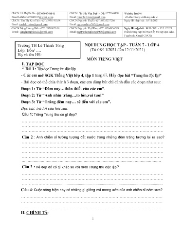 Bài giảng môn Tiếng Việt Lớp 4 - Tuần 7 - Năm học: 2021-2022 - Trường Tiểu học Lê Thánh Tông