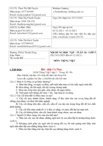 Bài giảng môn Tiếng Việt Lớp 5 - Tuần 10 - Năm học: 2021-2022 - Trường Tiểu học Lê Thánh Tông